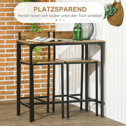 Ensemble de bar avec table et 2 tabourets, MDF et métal, marron