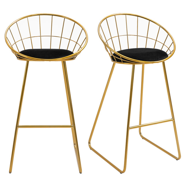 Samt-Barhocker-Set, Küchenhocker mit Rückenlehne, Gold/Schwarz