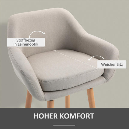 Barhocker 2er-Set, Leinenpolster, Beine aus Buchenholz, Beige