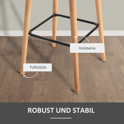 Barhocker 2er-Set, Leinenpolster, Beine aus Buchenholz, Beige