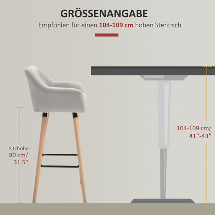 Barhocker 2er-Set, Leinenpolster, Beine aus Buchenholz, Beige