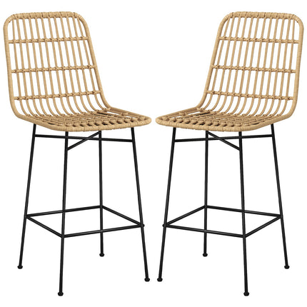 Barhocker 2er-Set, Boho Design, PE-Rattan, gelb