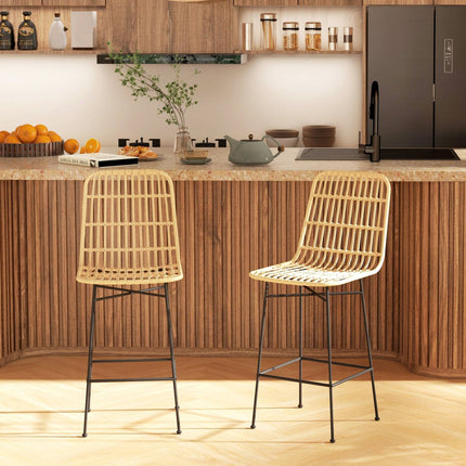 Barhocker 2er-Set, Boho Design, PE-Rattan, gelb