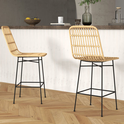 Barhocker 2er-Set, Boho Design, PE-Rattan, gelb