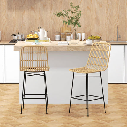 Barhocker 2er-Set, Boho Design, PE-Rattan, gelb