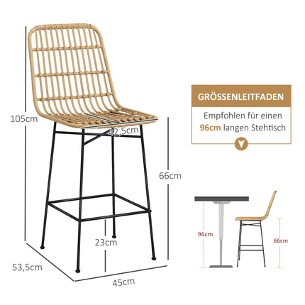 Barhocker 2er-Set, Boho Design, PE-Rattan, gelb
