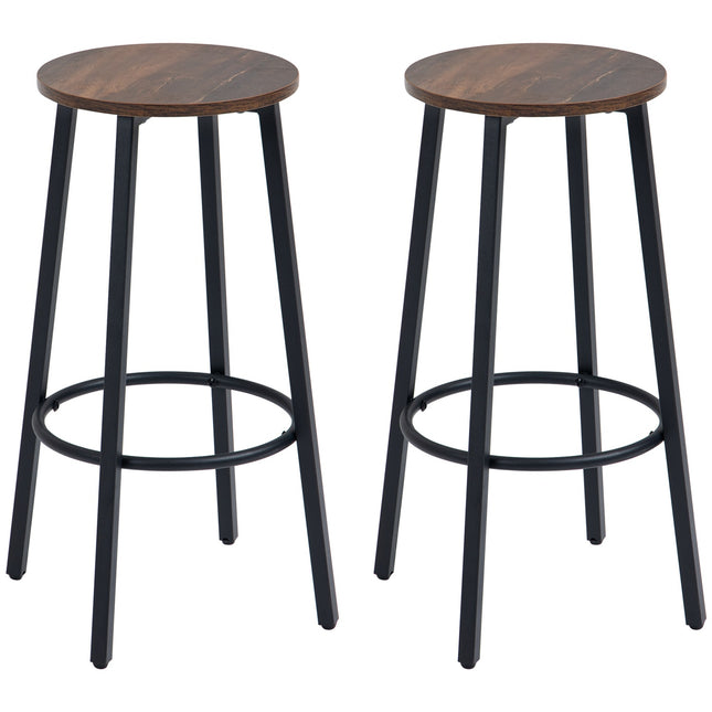 Bar stools, set of 2 - Rustic brown, industrial steel frame