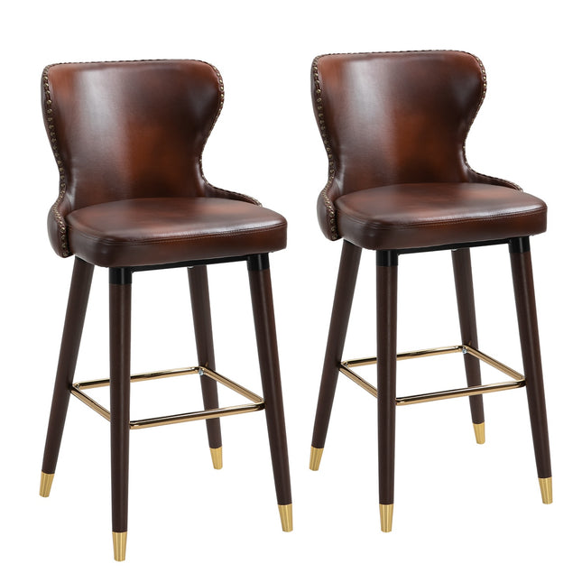 Lot De 2 Tabourets De Bar Élégants Avec Repose-Pieds Et Dossier, Tabouret De Bistro, Chaise De Salle À Manger, Pu, Marron, 52 X 53 X 101 Cm