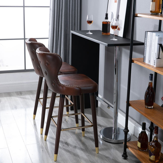 Lot De 2 Tabourets De Bar Élégants Avec Repose-Pieds Et Dossier, Tabouret De Bistro, Chaise De Salle À Manger, Pu, Marron, 52 X 53 X 101 Cm