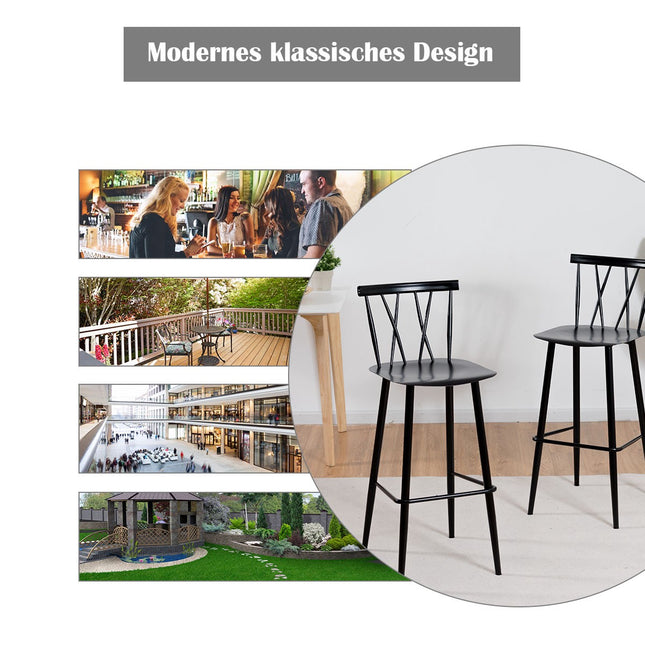 Ensemble de 2 tabourets de bar, dossier en métal, hauteur d'assise de 75 cm