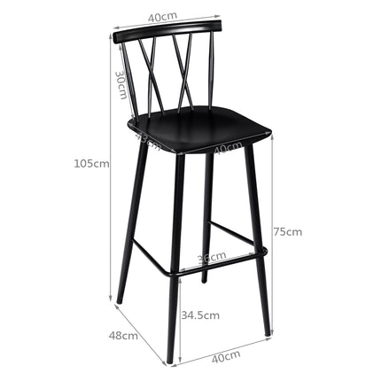 Ensemble de 2 tabourets de bar, dossier en métal, hauteur d'assise de 75 cm