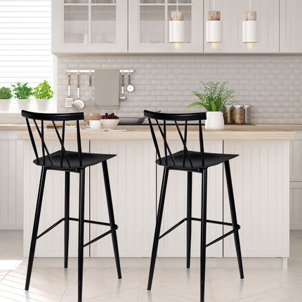 Ensemble de 2 tabourets de bar, dossier en métal, hauteur d'assise de 75 cm