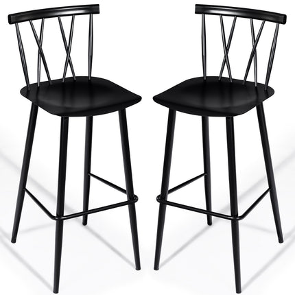Ensemble de 2 tabourets de bar, dossier en métal, hauteur d'assise de 75 cm