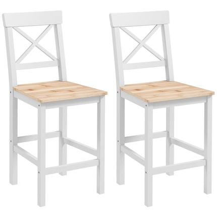 Ensemble de 2 tabourets de bar, en pin, avec dossier et repose-pieds.