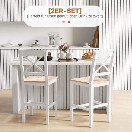 Ensemble de 2 tabourets de bar, en pin, avec dossier et repose-pieds.