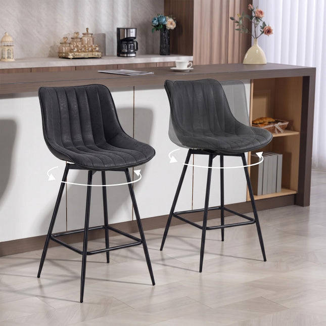 Ensemble de 2 tabourets de bar, 68 cm, pivotants à 360°, noirs, avec dossier