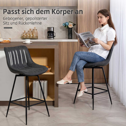Ensemble de 2 tabourets de bar, 68 cm, pivotants à 360°, noirs, avec dossier
