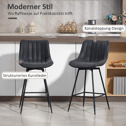 Ensemble de 2 tabourets de bar, 68 cm, pivotants à 360°, noirs, avec dossier