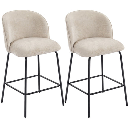 Lot de 2 tabourets de bar, dossier et repose-pieds, beige