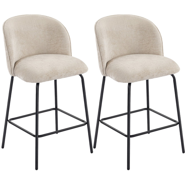 Lot de 2 tabourets de bar, dossier et repose-pieds, beige