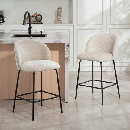 Lot de 2 tabourets de bar, dossier et repose-pieds, beige