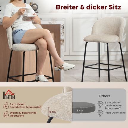 Lot de 2 tabourets de bar, dossier et repose-pieds, beige