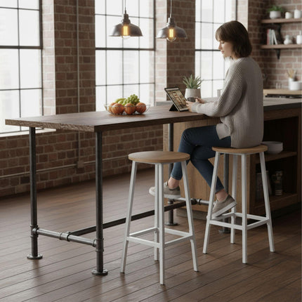 Ensemble de 2 tabourets de bar, assise en MDF, structure en métal