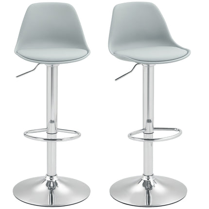 Lot de 2 tabourets de bar, chaises de bar rembourrées avec cadre en acier, dossier, chaises de cuisine réglables en hauteur avec repose-pieds, tabouret de comptoir rotatif à 360° pour cuisine, salon, salle à manger, simili cuir gris