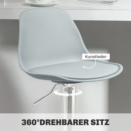 Lot de 2 tabourets de bar, chaises de bar rembourrées avec cadre en acier, dossier, chaises de cuisine réglables en hauteur avec repose-pieds, tabouret de comptoir rotatif à 360° pour cuisine, salon, salle à manger, simili cuir gris