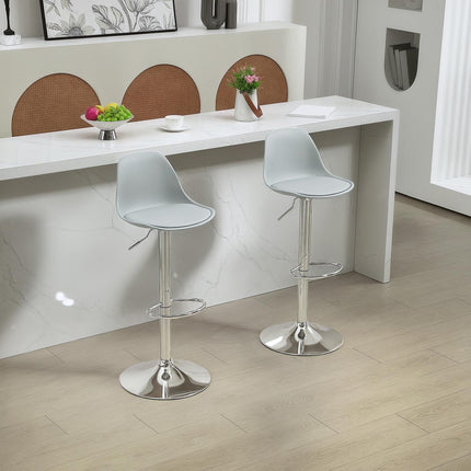 Lot de 2 tabourets de bar, chaises de bar rembourrées avec cadre en acier, dossier, chaises de cuisine réglables en hauteur avec repose-pieds, tabouret de comptoir rotatif à 360° pour cuisine, salon, salle à manger, simili cuir gris