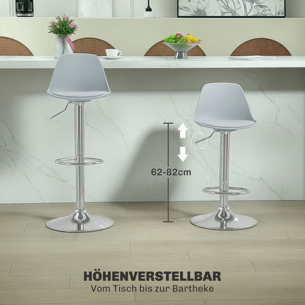 Lot de 2 tabourets de bar, chaises de bar rembourrées avec cadre en acier, dossier, chaises de cuisine réglables en hauteur avec repose-pieds, tabouret de comptoir rotatif à 360° pour cuisine, salon, salle à manger, simili cuir gris
