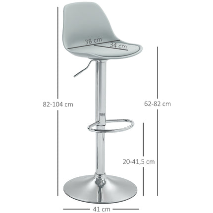 Lot de 2 tabourets de bar, chaises de bar rembourrées avec cadre en acier, dossier, chaises de cuisine réglables en hauteur avec repose-pieds, tabouret de comptoir rotatif à 360° pour cuisine, salon, salle à manger, simili cuir gris