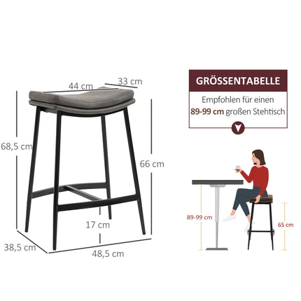 Lot de 2 tabourets de bar, assise rembourrée, structure en acier