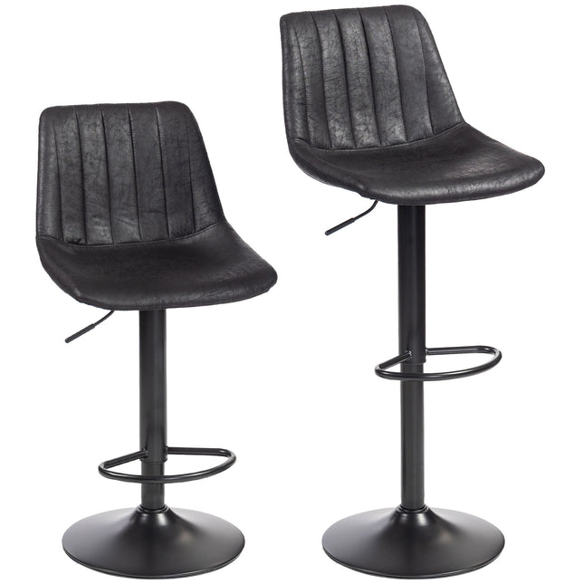 Tabourets de bar, lot de 2, style rétro, hauteur réglable, noirs