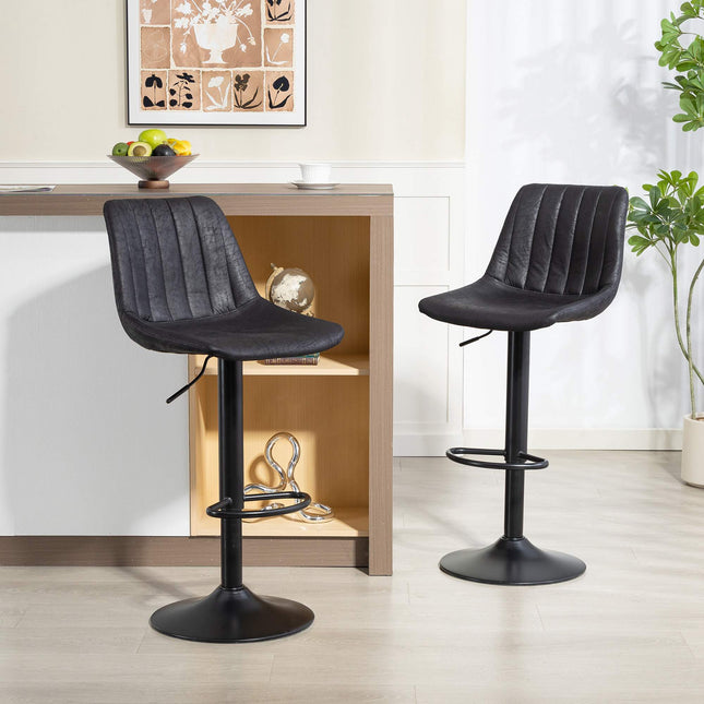 Tabourets de bar, lot de 2, style rétro, hauteur réglable, noirs