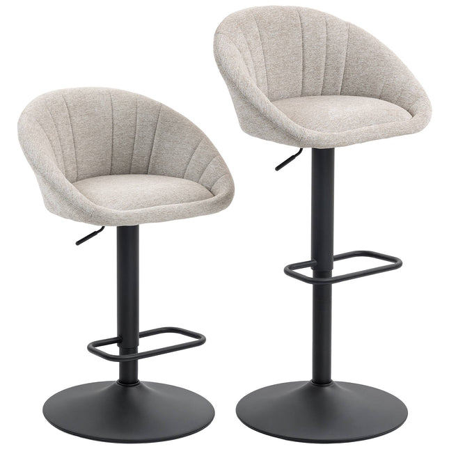 Ensemble de 2 tabourets de bar pivotants, à hauteur réglable, avec accoudoirs et dossier.