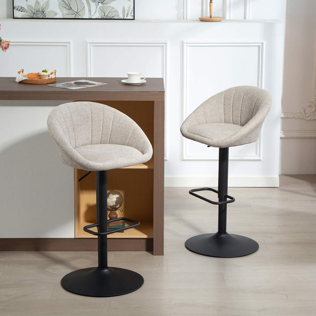 Ensemble de 2 tabourets de bar pivotants, à hauteur réglable, avec accoudoirs et dossier.