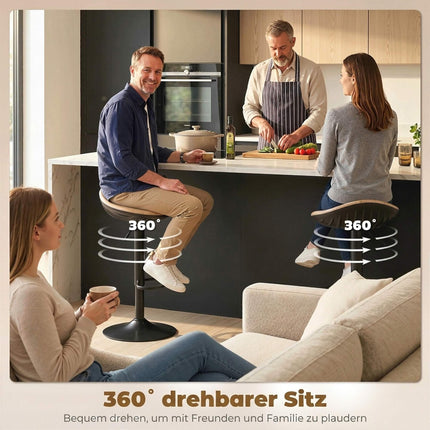 Bar Stools Set of 2 Swivel Height-Adjustable with Footrest, Oak Look, Black