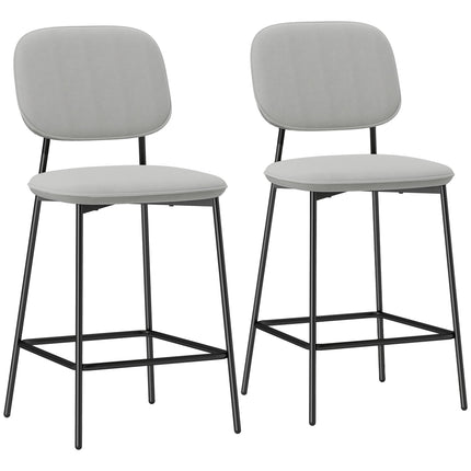 Barhocker 2er-Set, Samtbezug, Stahlbeine, Hellgrau