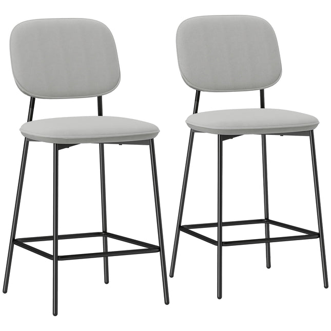 Ensemble de 2 tabourets de bar, revêtement en velours, pieds en acier, gris clair