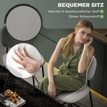 Barhocker 2er-Set, Samtbezug, Stahlbeine, Hellgrau