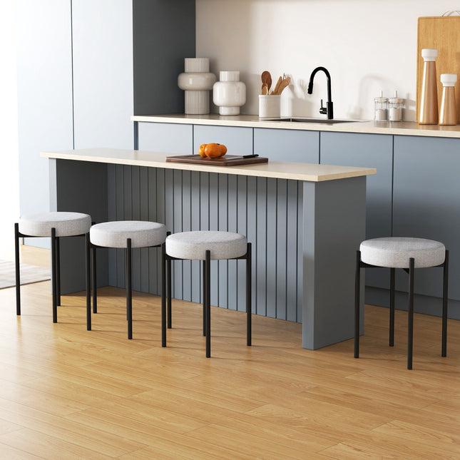 Ensemble de 4 tabourets de bar empilables et rembourrés, pieds en métal – Gris clair