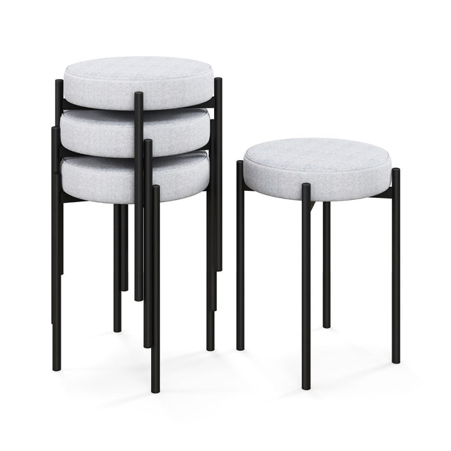 Ensemble de 4 tabourets de bar empilables et rembourrés, pieds en métal – Gris clair