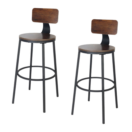 Tabourets de bar avec dossier, ensemble de 2 pièces, structure en métal