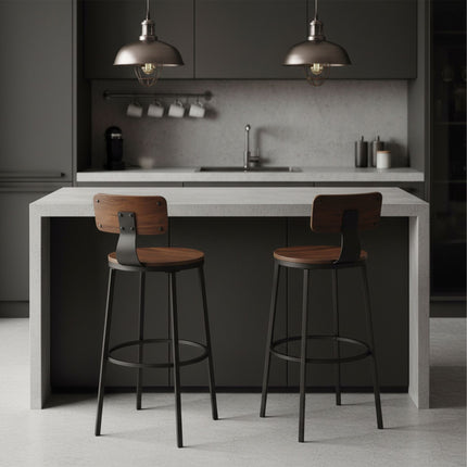 Tabourets de bar avec dossier, ensemble de 2 pièces, structure en métal