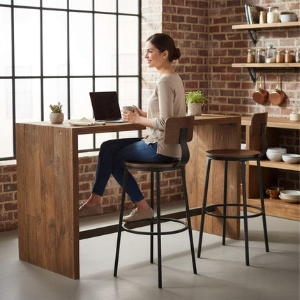 Tabourets de bar avec dossier, ensemble de 2 pièces, structure en métal