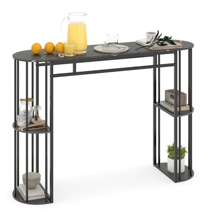 Bartisch 150 cm Kunstmarmor, schwarzes Metallgestell, Ablageregale