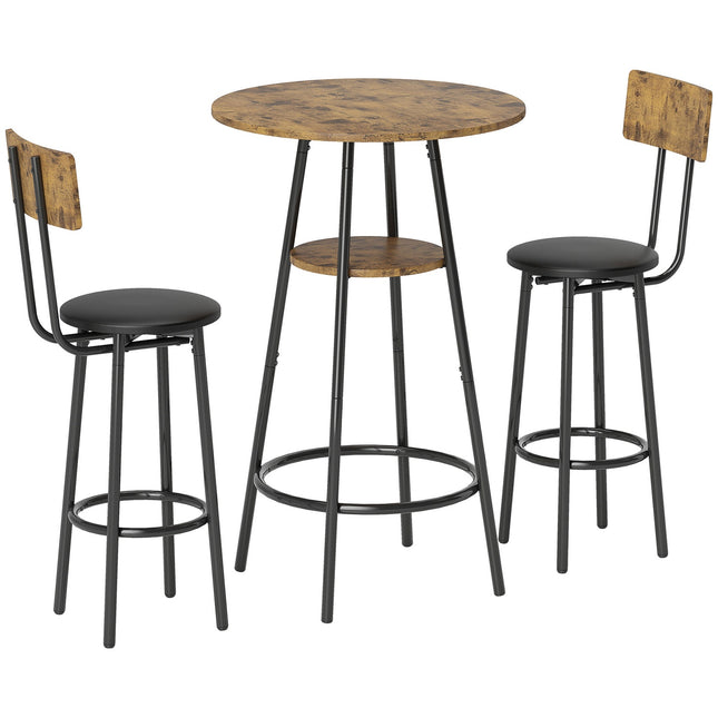 Ensemble de table de bar 3 pièces en similicuir marron