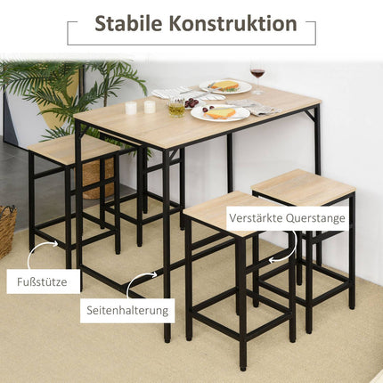 5-teilige Bartischgruppe, Stahlrahmen, Eichendekor