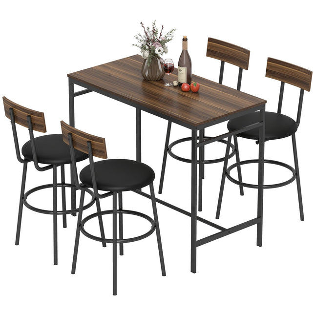 Ensemble de table de bar, 5 pièces, bois et acier, design industriel